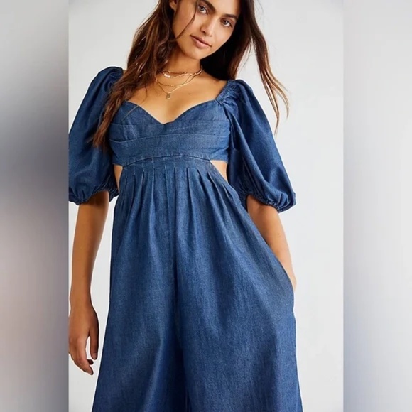 Free People Amy denim wide leg jumpsuit XS - Picture 5 of 16